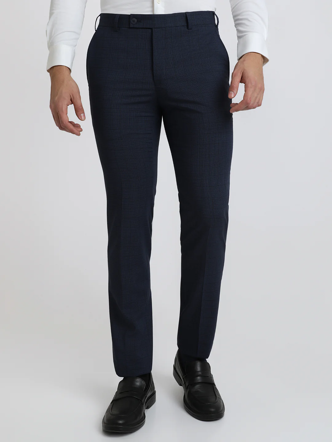Park Avenue Men Blue Checks Small Slim Fit Wool Blend Trouser