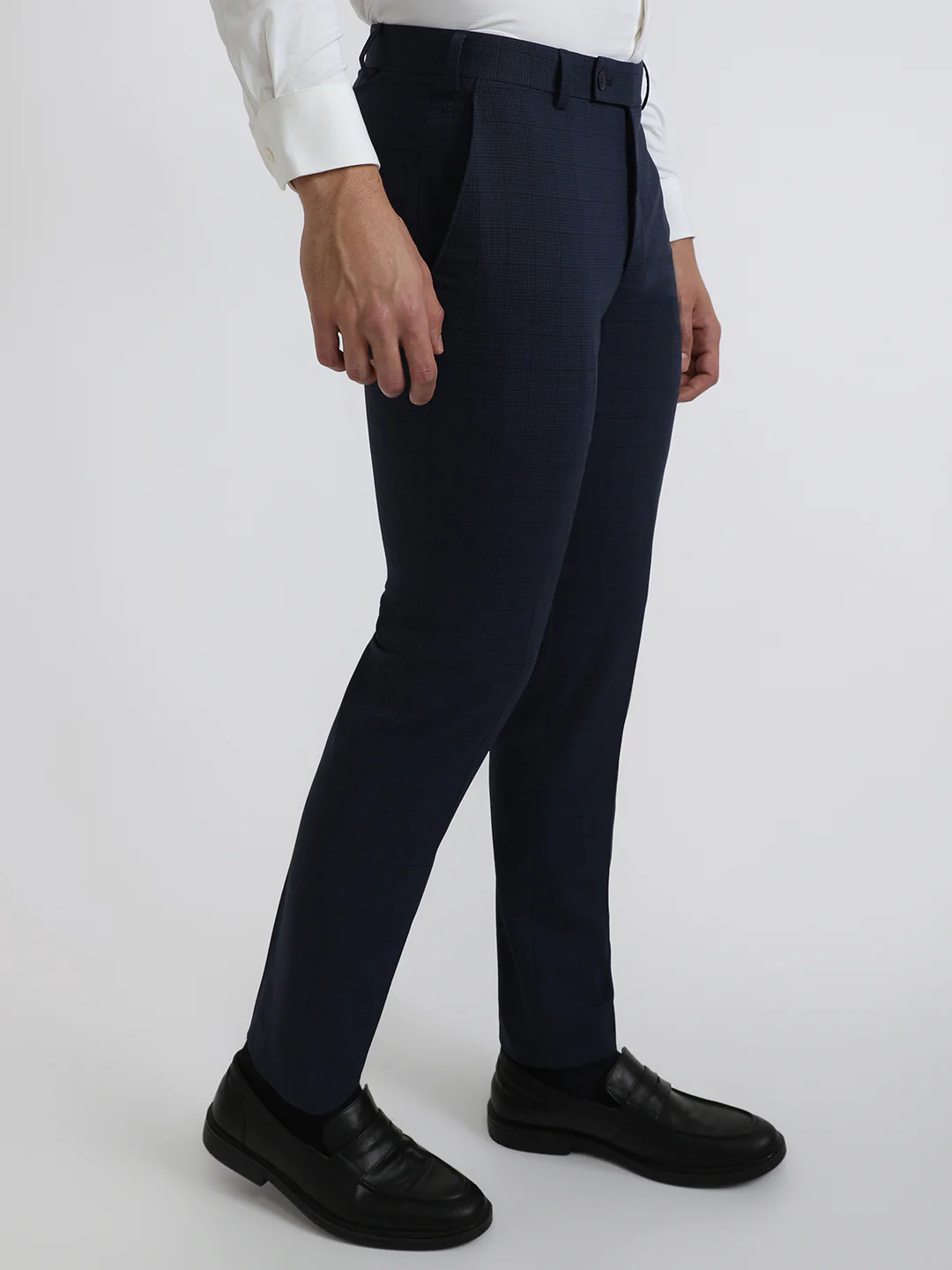 Park Avenue Men Blue Checks Small Slim Fit Wool Blend Trouser - Image 2