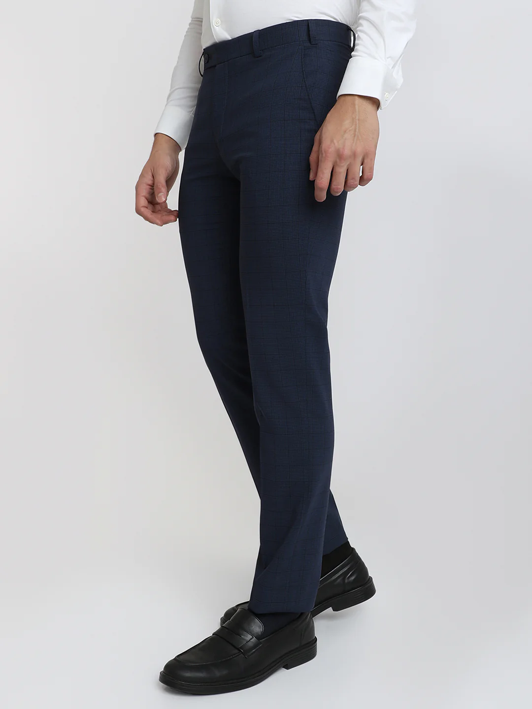 Park Avenue Men Blue Checks Small Slim Fit Wool Blend Trouser - Image 3