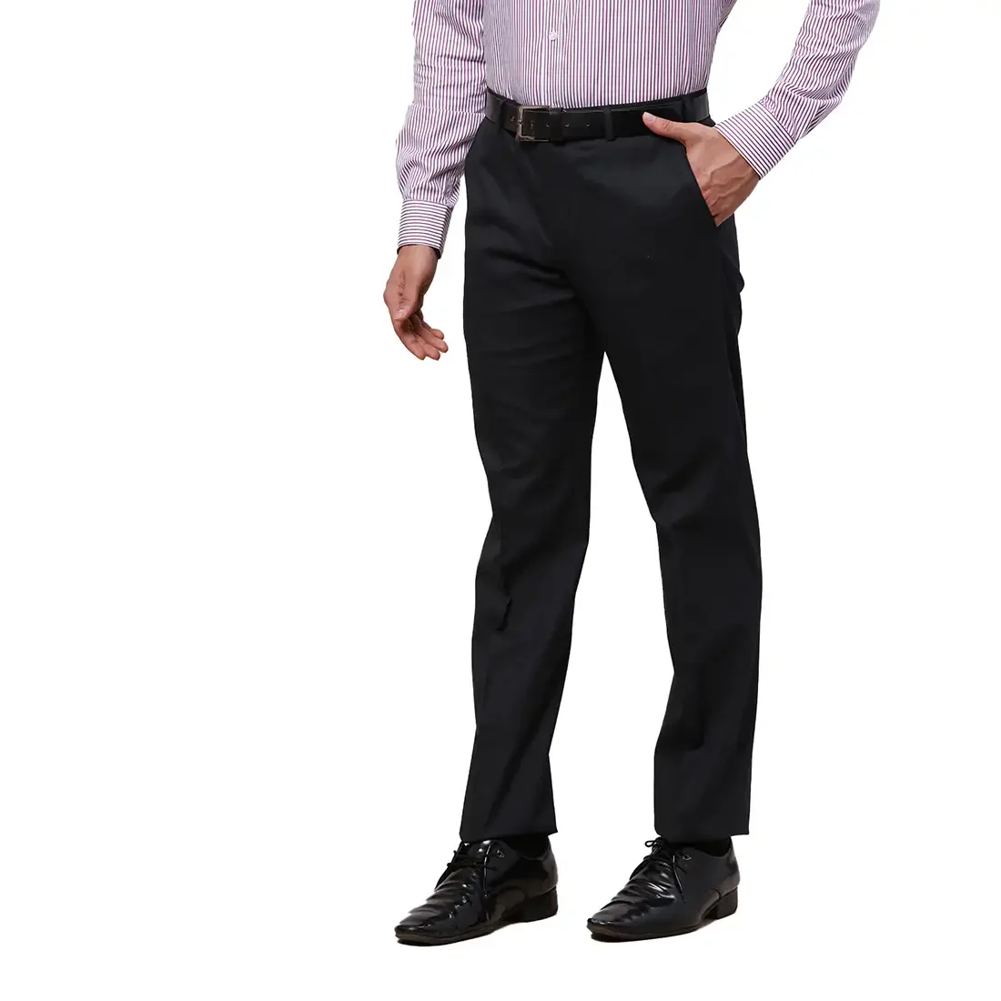 Park Avenue Men Blue Checks Smart Fit Polyester Blend Trouser - Image 3