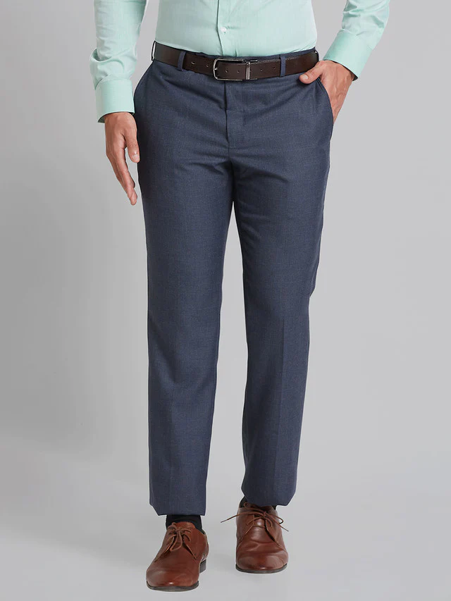 Park Avenue Men Blue Checks Smart Fit Polyester Blend Trouser