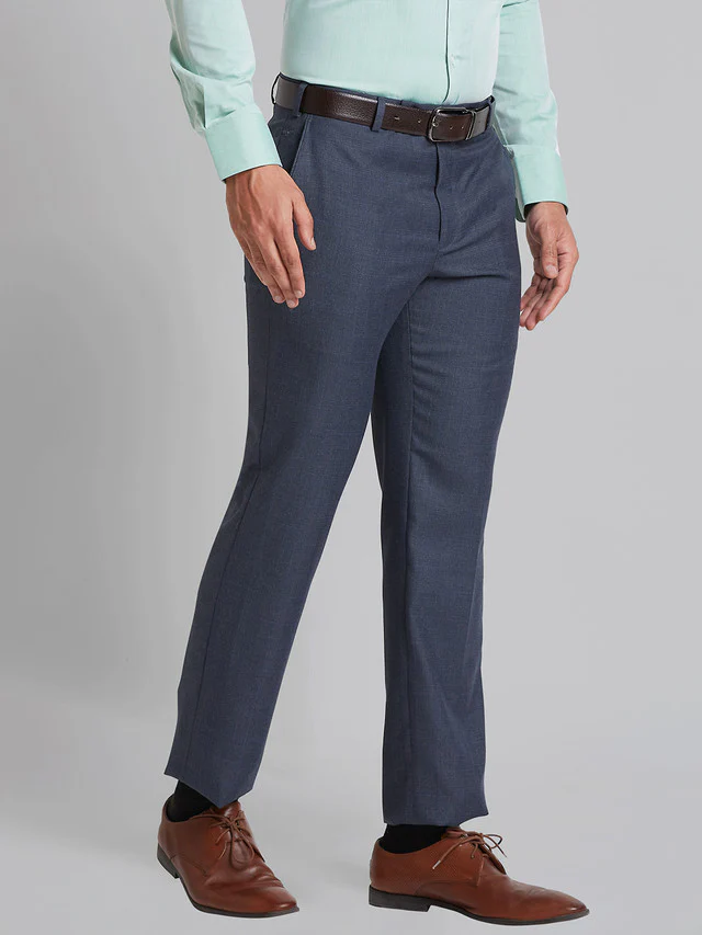 Park Avenue Men Blue Checks Smart Fit Polyester Blend Trouser - Image 2