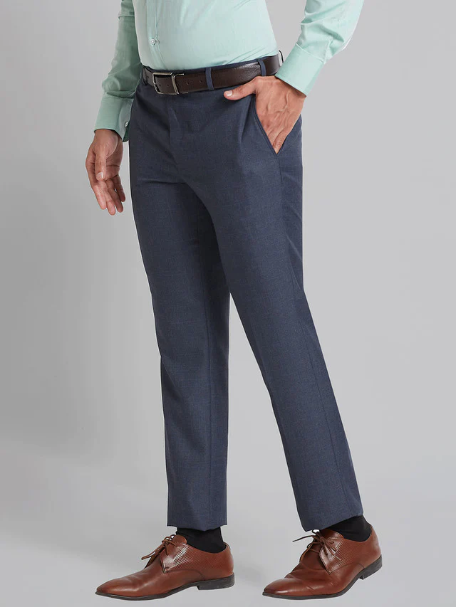 Park Avenue Men Blue Checks Smart Fit Polyester Blend Trouser - Image 3