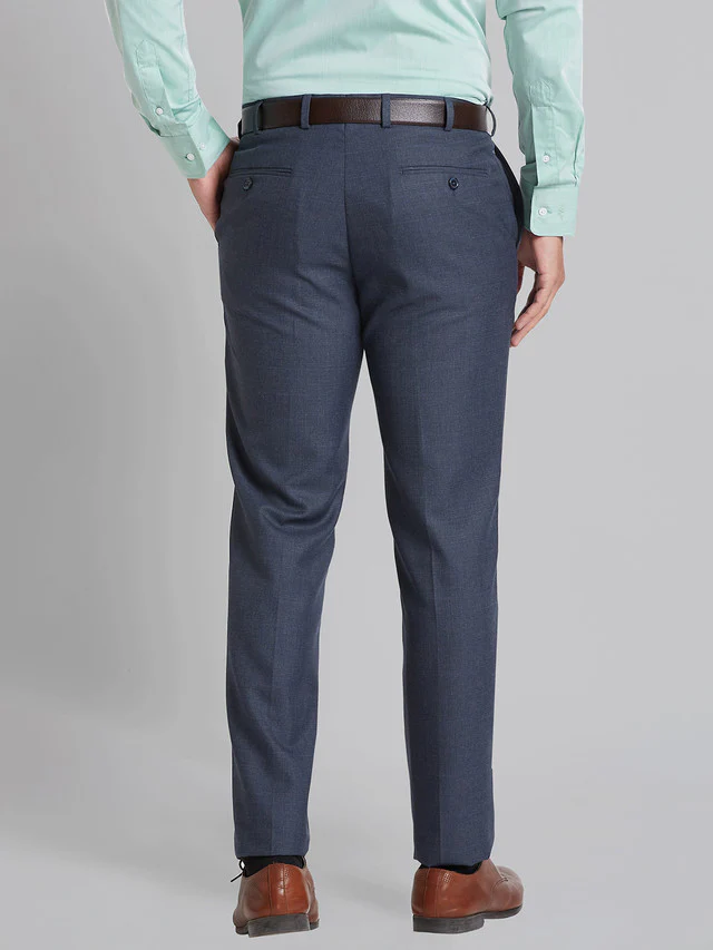 Park Avenue Men Blue Checks Smart Fit Polyester Blend Trouser - Image 5