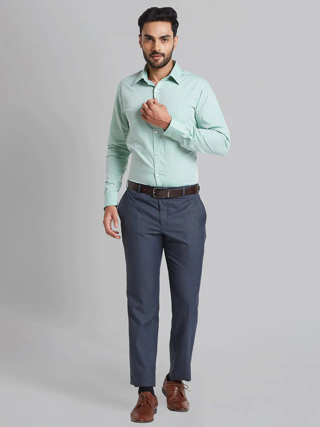 Park Avenue Men Blue Checks Smart Fit Polyester Blend Trouser - Image 6