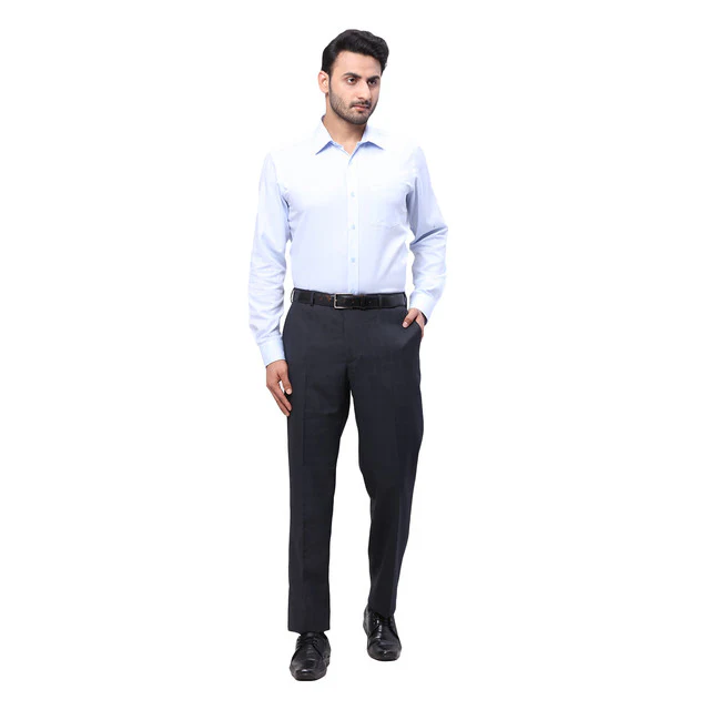 Park Avenue Men Blue Checks Smart Fit Polyester Blend Trouser - Image 6