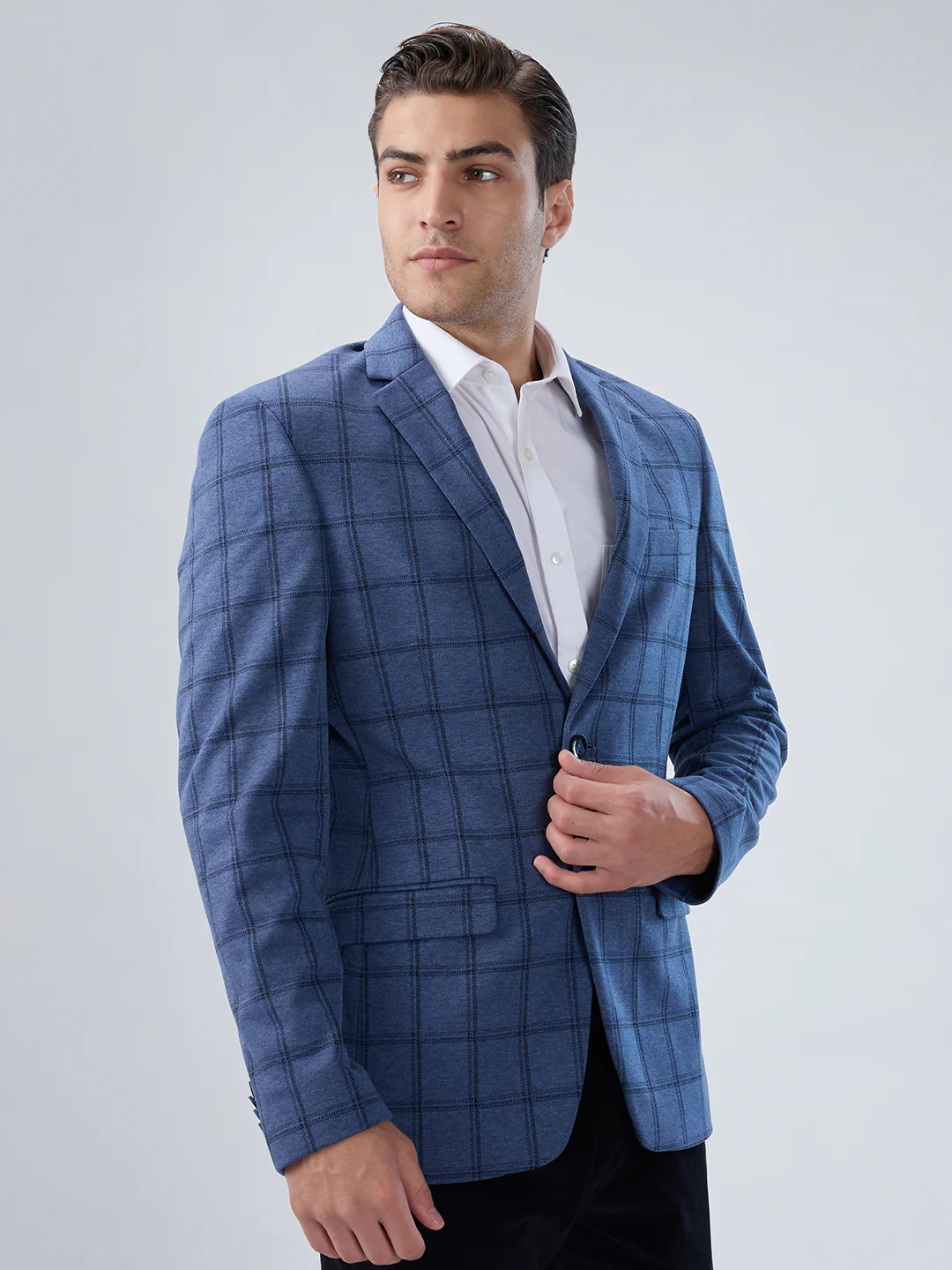 Park Avenue Men Blue Checks Super Slim Fit Terylene Blend Blazer - Image 2