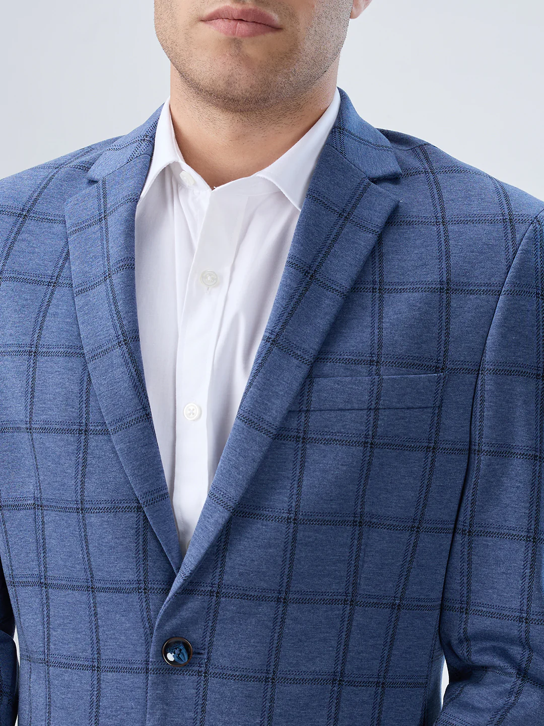 Park Avenue Men Blue Checks Super Slim Fit Terylene Blend Blazer - Image 6