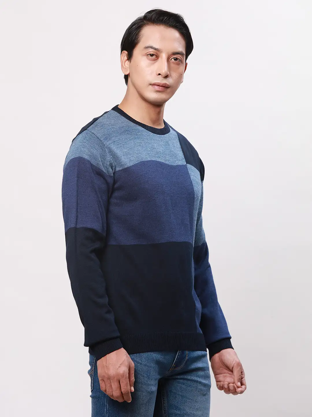 Park Avenue Men Blue Colorblock Regular Acrylic Full Sleeve Pullover - Image 2