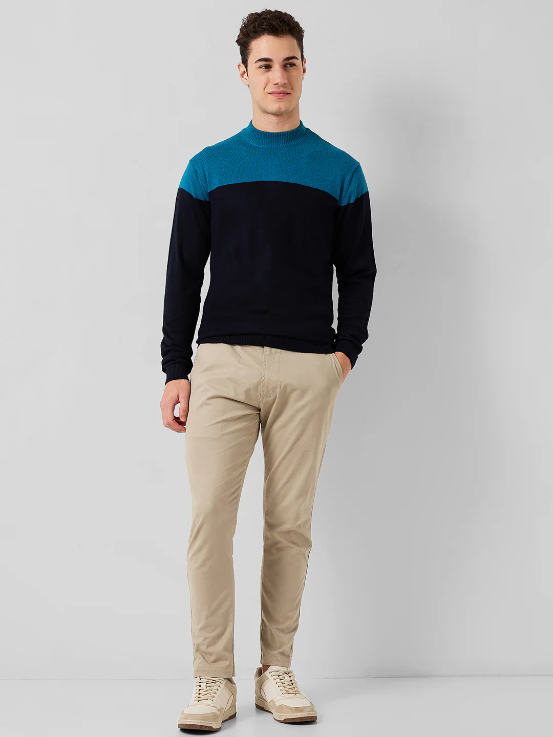 Park Avenue Men Blue Colorblock Regular Fit Acrylic Blend Sweaters - Image 4