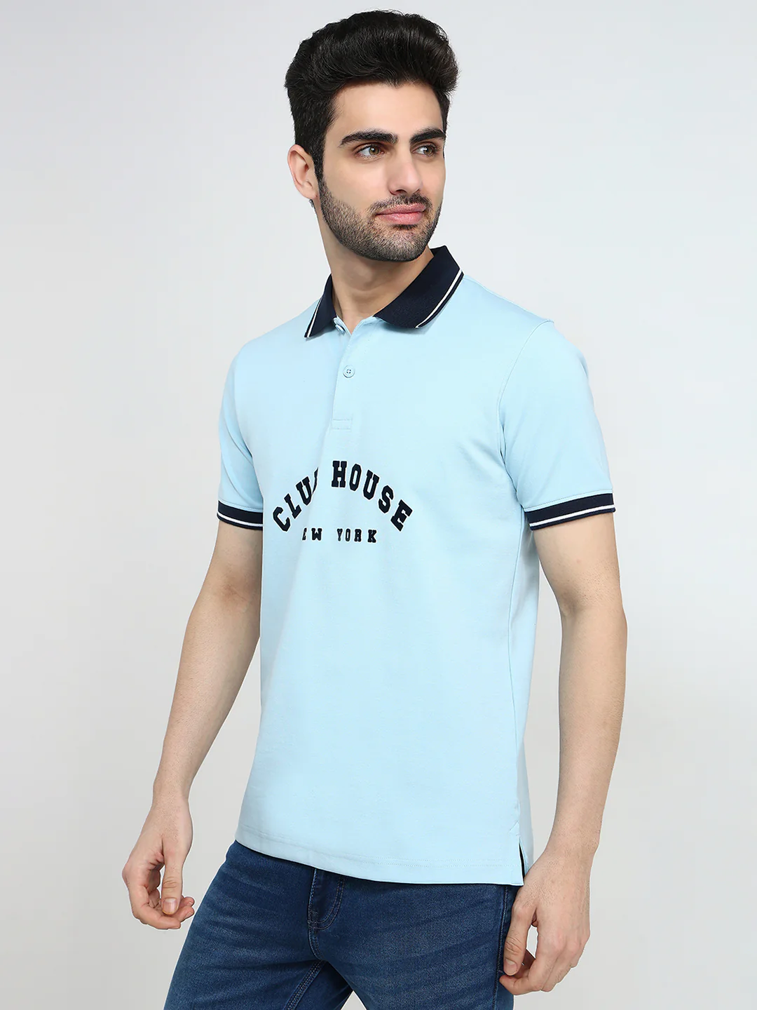 Park Avenue Men Blue Colorblock Slim Fit Cotton Half Sleeve T-Shirt - Image 2