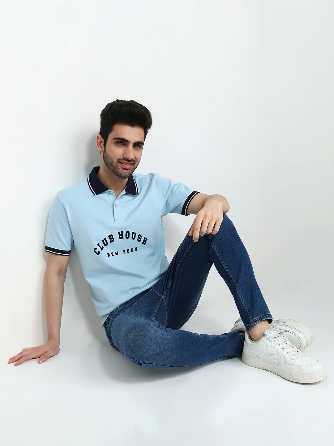 Park Avenue Men Blue Colorblock Slim Fit Cotton Half Sleeve T-Shirt - Image 5