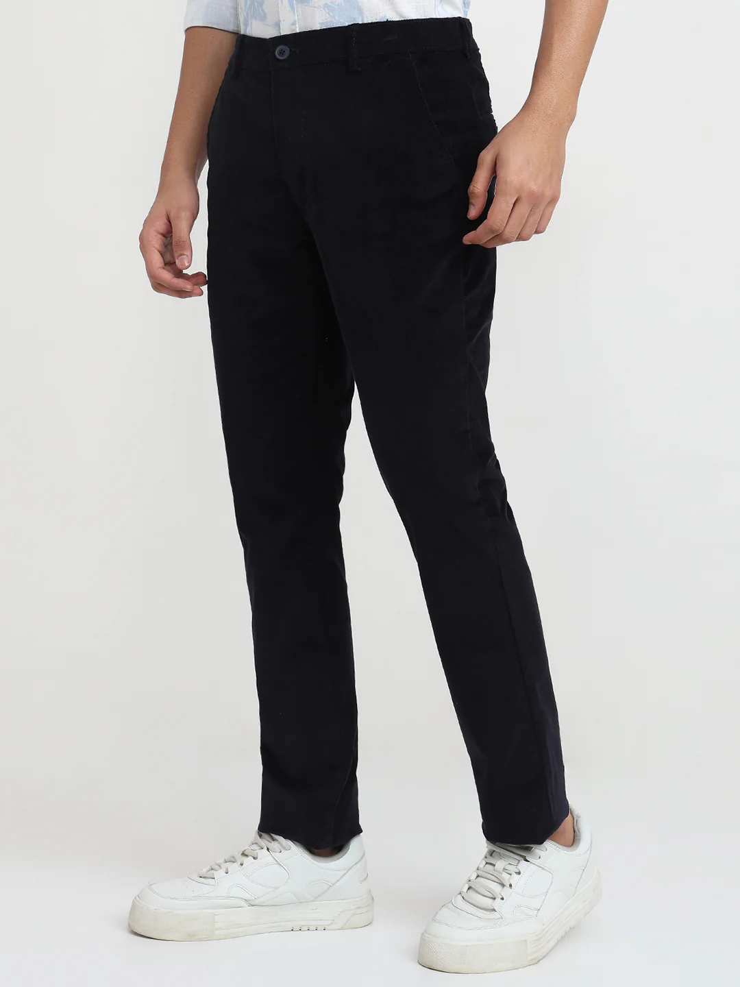 Park Avenue Men Blue Corduroy Slim Fit Cotton Blend Trouser - Image 2