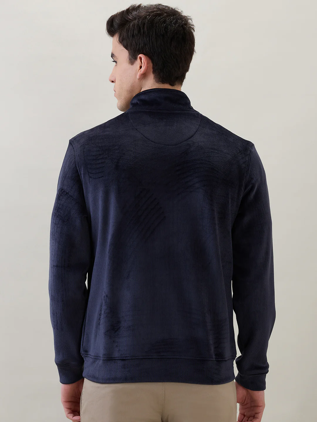 Park Avenue Men Blue Corduroy Slim Fit Polyester Blend Sweatshirt - Image 4