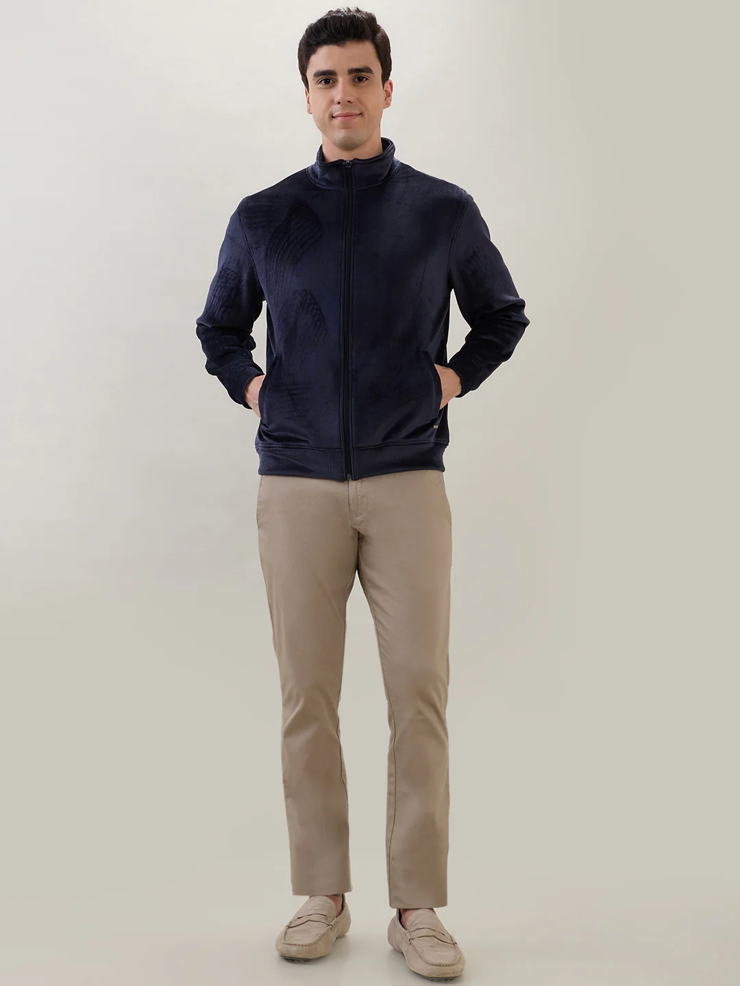 Park Avenue Men Blue Corduroy Slim Fit Polyester Blend Sweatshirt - Image 5