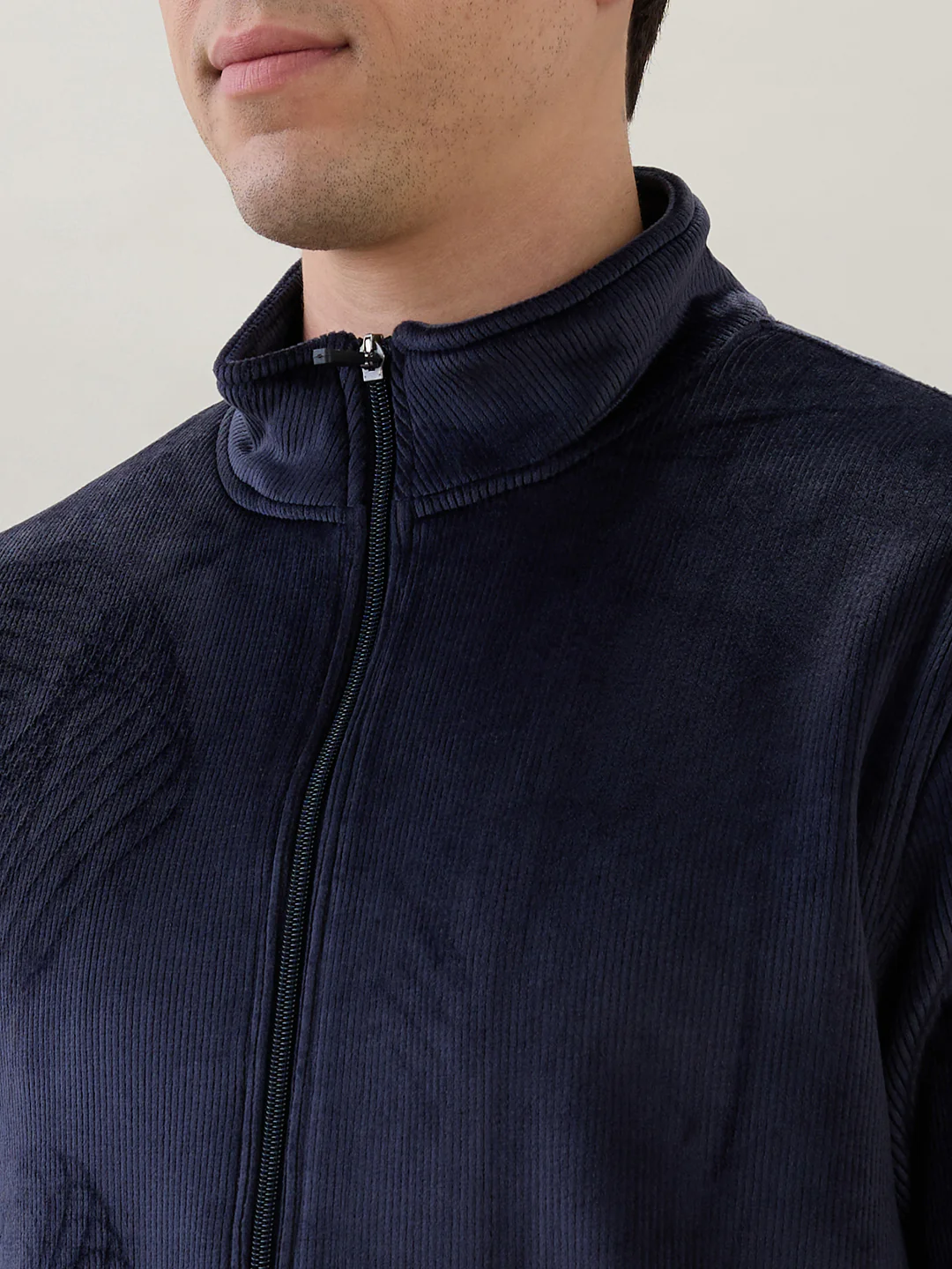 Park Avenue Men Blue Corduroy Slim Fit Polyester Blend Sweatshirt - Image 6