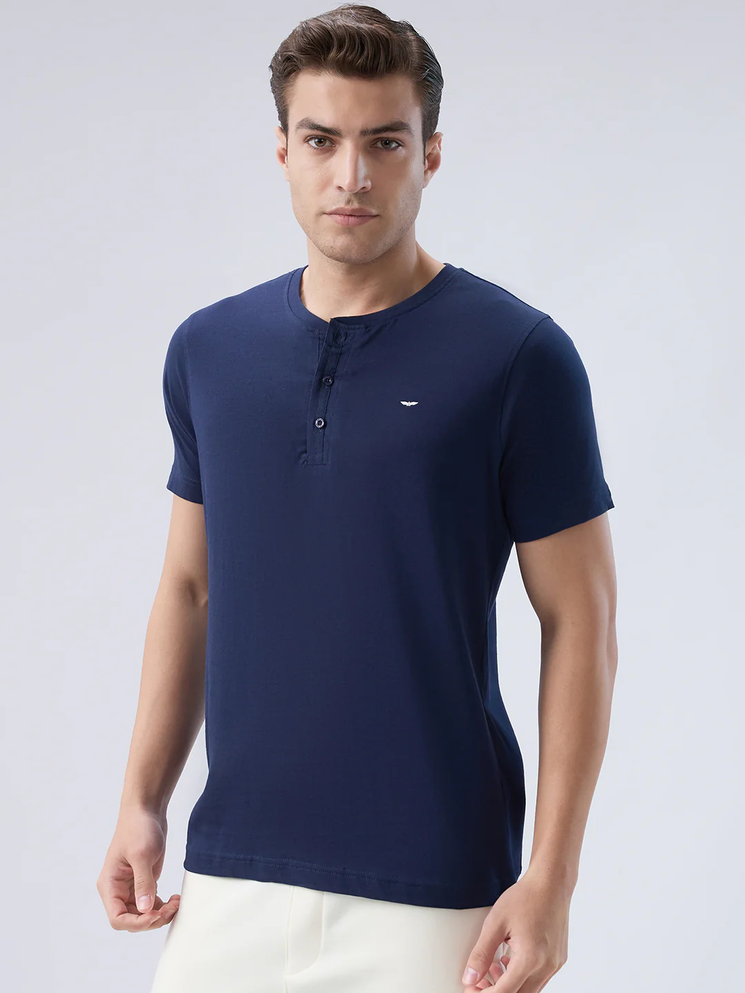 Park Avenue Men Blue Cotton T-Shirt - Image 3