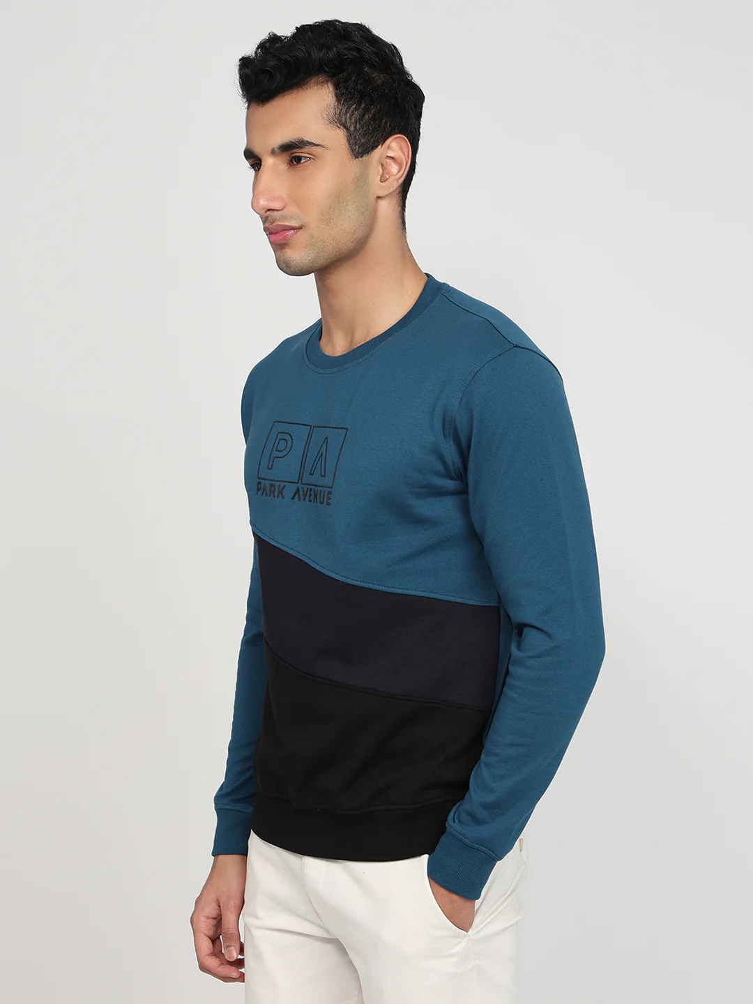 Park Avenue Men Blue Cut & Sew Slim Fit Cotton Blend Sweatshirt - Image 2