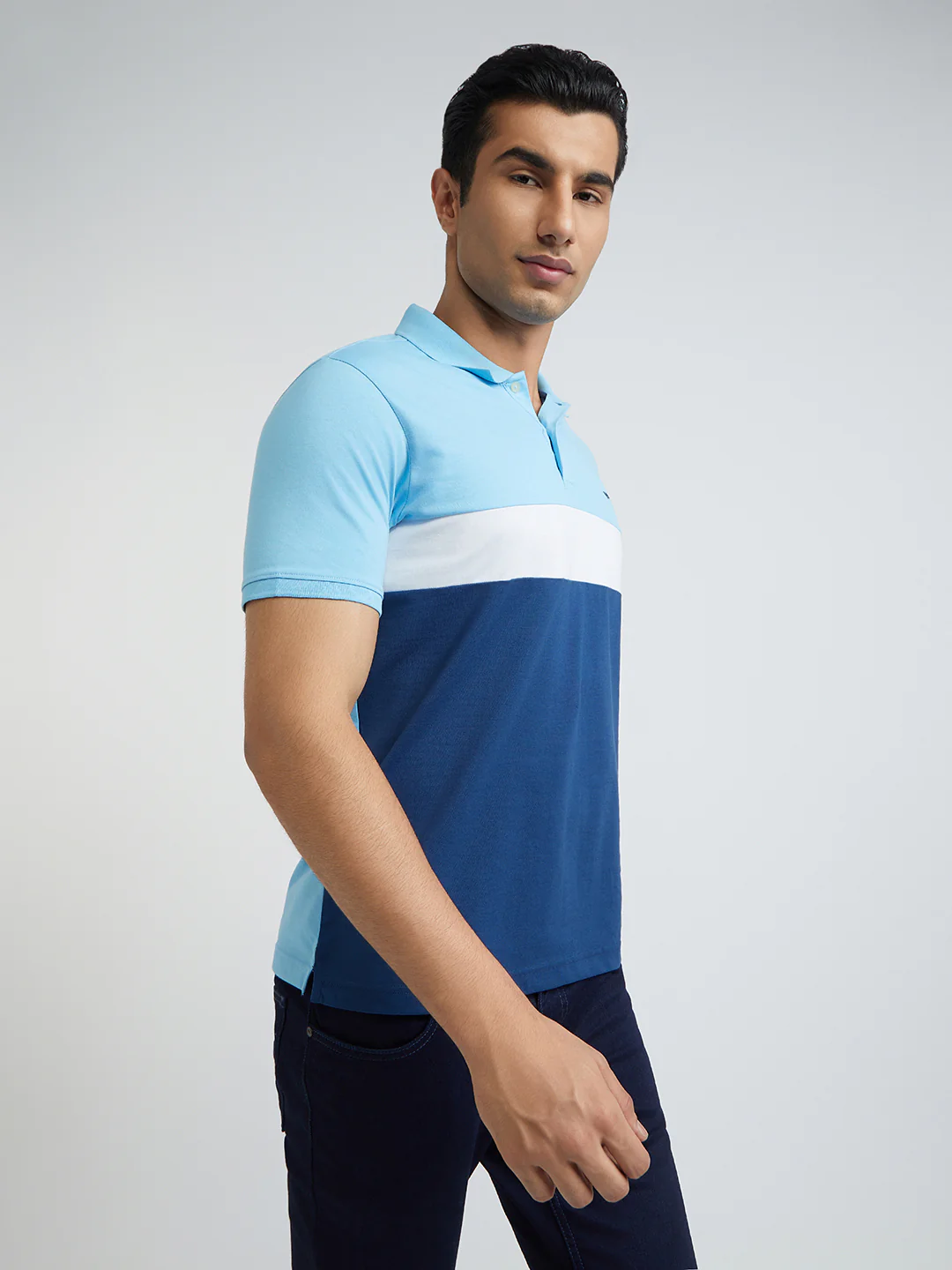 Park Avenue Men Blue Cut & Sew Slim Fit Cotton Blend T-Shirt - Image 3
