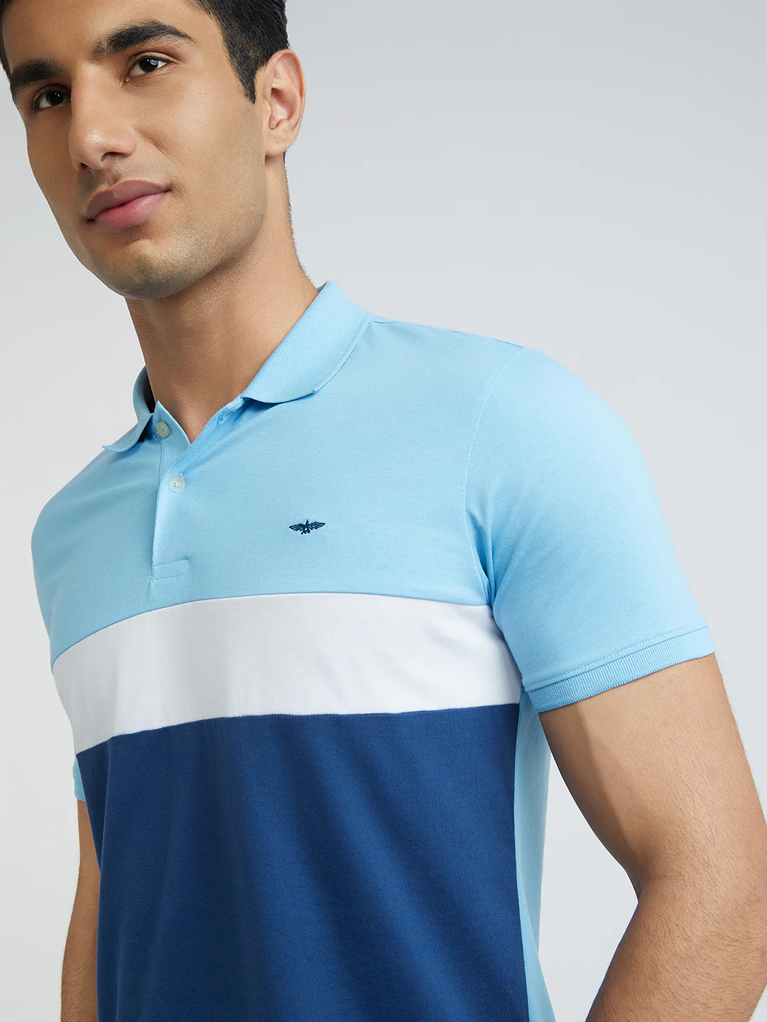 Park Avenue Men Blue Cut & Sew Slim Fit Cotton Blend T-Shirt - Image 6