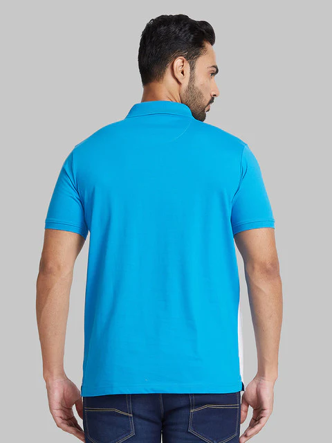 Park Avenue Men Blue Cut & Sew Slim Fit Cotton Blend T-Shirt - Image 4