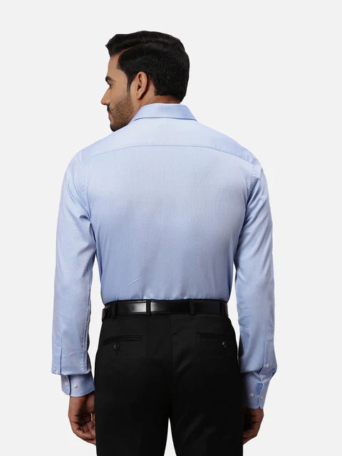 Park Avenue Men Blue Dobby Slim Fit Cotton Formal Shirts - Image 4