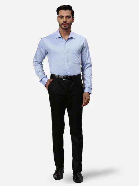 Park Avenue Men Blue Dobby Slim Fit Cotton Formal Shirts - Image 5
