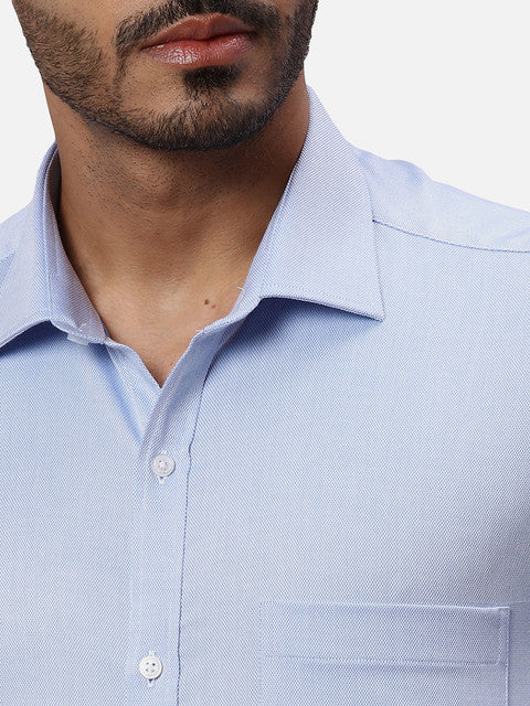 Park Avenue Men Blue Dobby Slim Fit Cotton Formal Shirts - Image 6