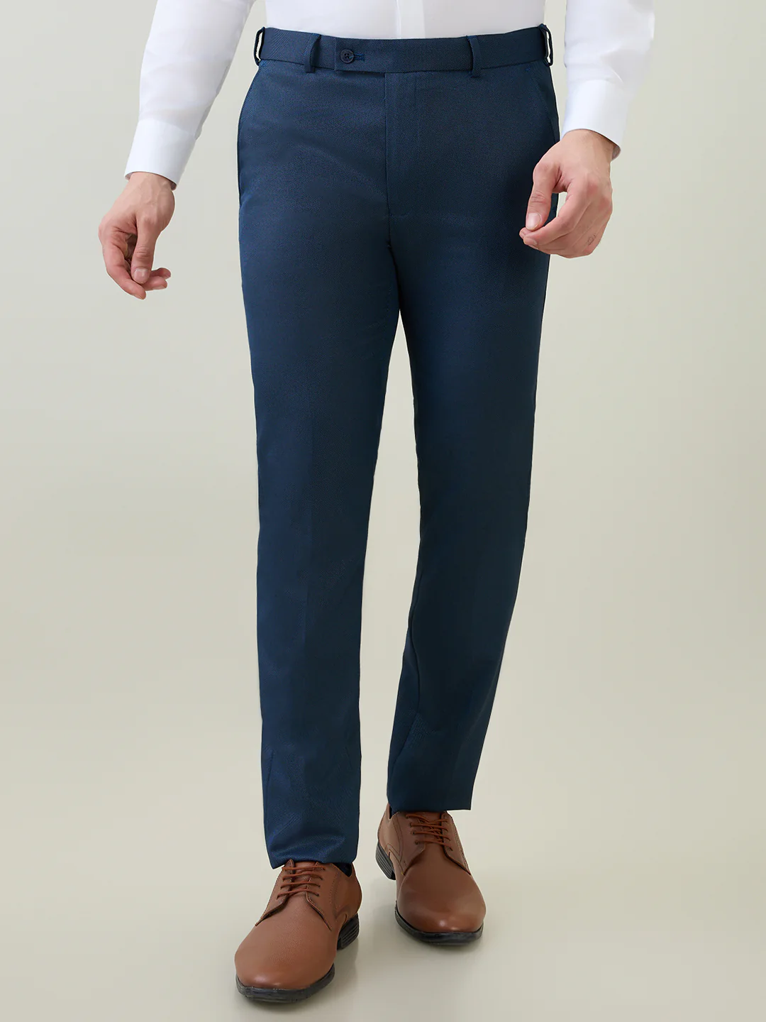 Park Avenue Men Blue Dobby Slim Fit Polyester Blend Trouser