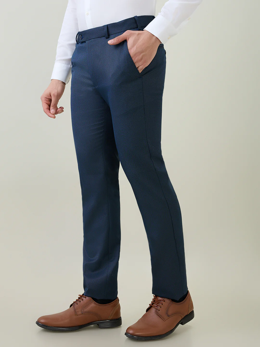 Park Avenue Men Blue Dobby Slim Fit Polyester Blend Trouser - Image 2