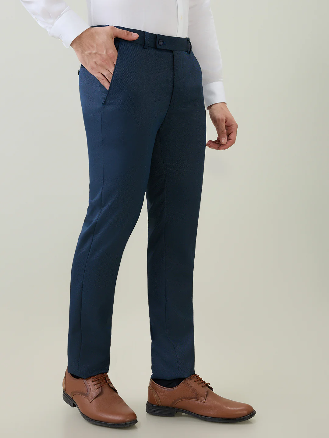 Park Avenue Men Blue Dobby Slim Fit Polyester Blend Trouser - Image 3
