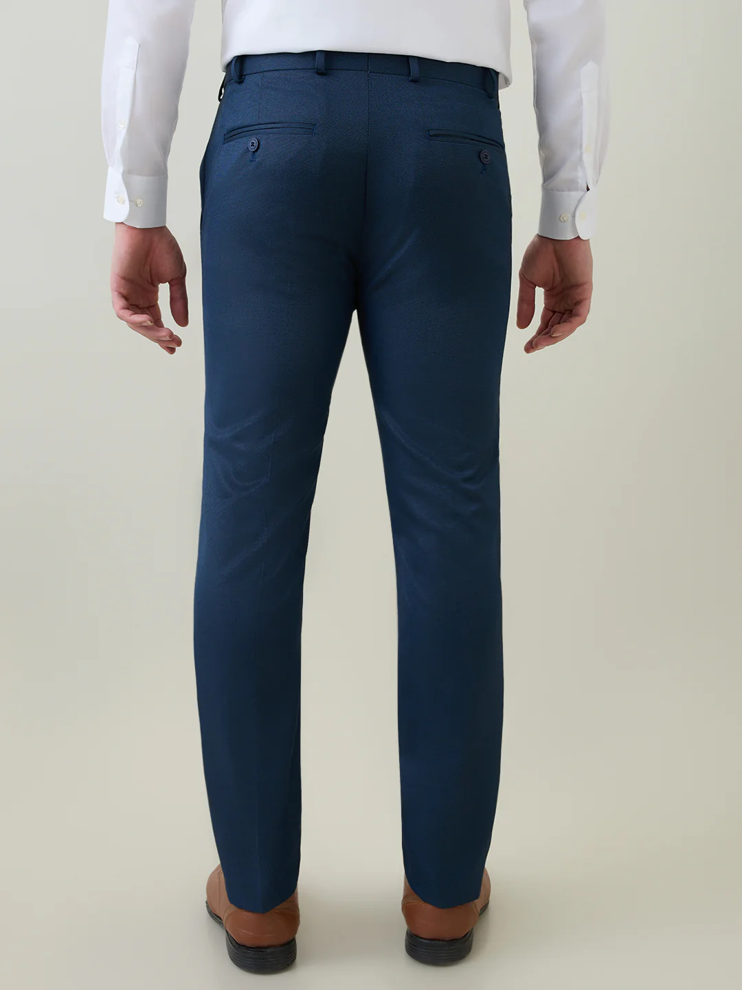 Park Avenue Men Blue Dobby Slim Fit Polyester Blend Trouser - Image 4