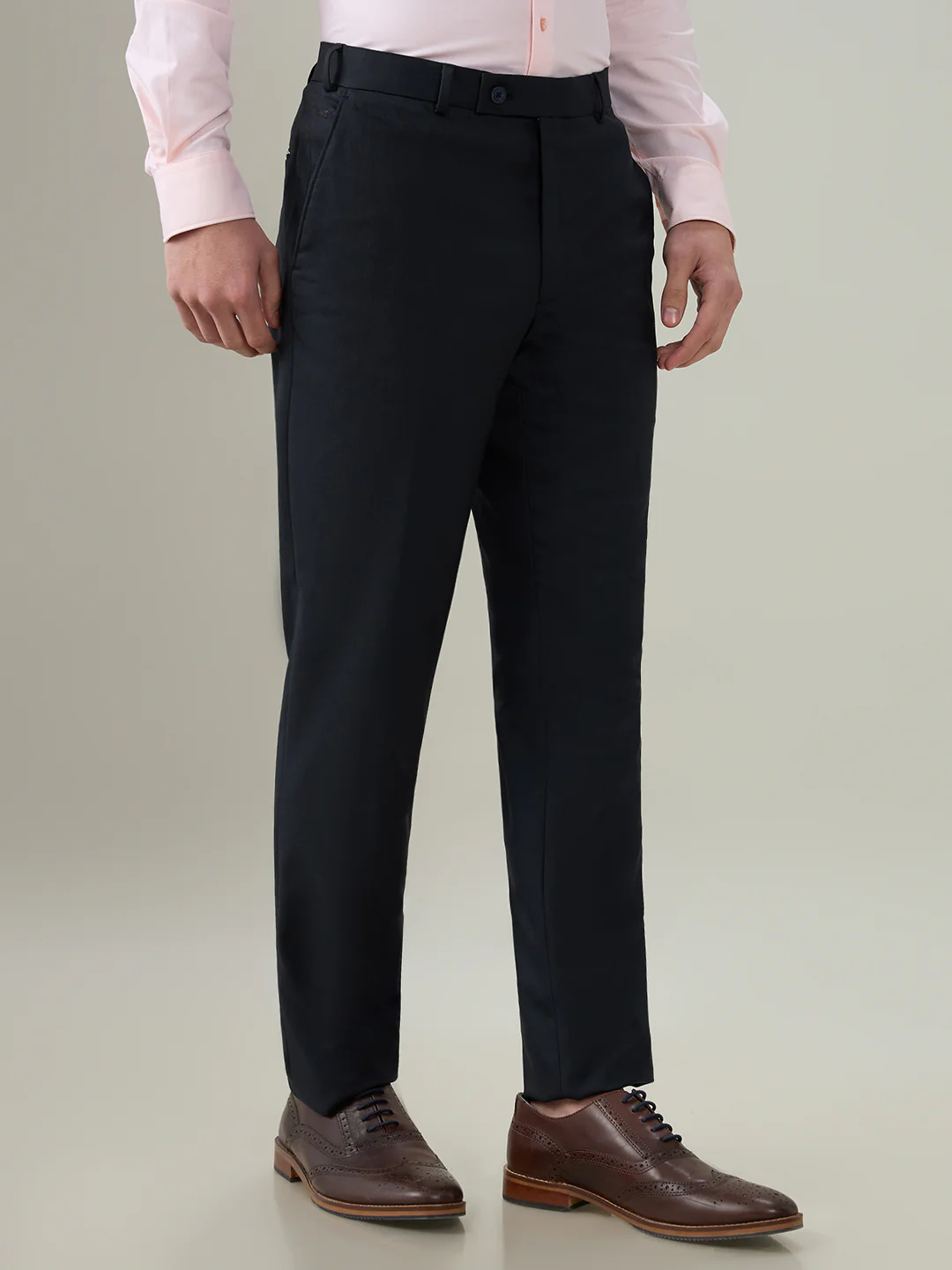 Park Avenue Men Blue Dobby Slim Fit Polyester Blend Trouser - Image 3