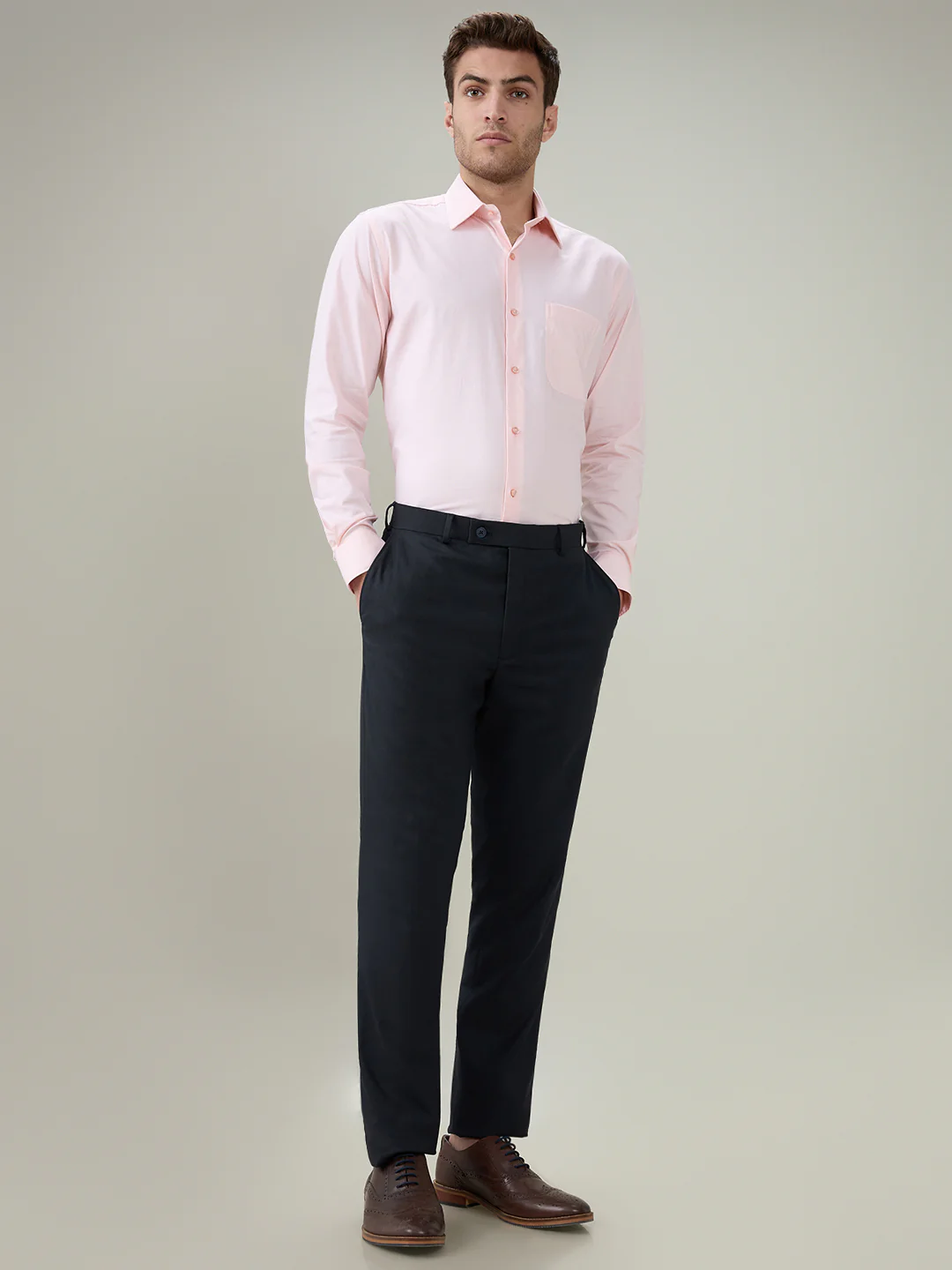 Park Avenue Men Blue Dobby Slim Fit Polyester Blend Trouser - Image 5
