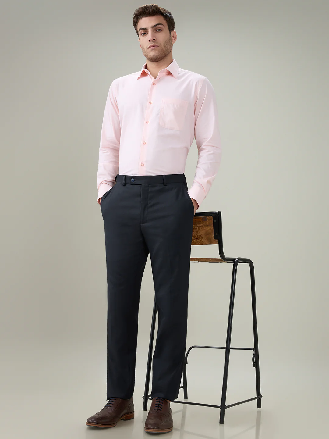 Park Avenue Men Blue Dobby Slim Fit Polyester Blend Trouser - Image 6