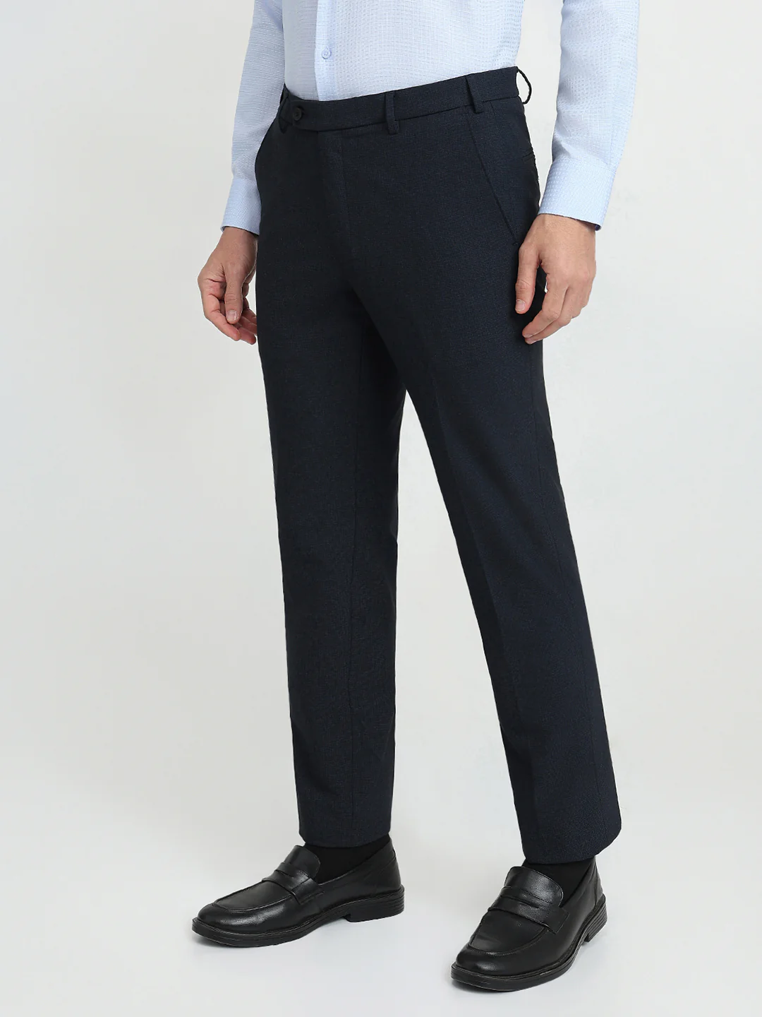 Park Avenue Men Blue Dobby Slim Fit Polyester Blend Trouser - Image 2