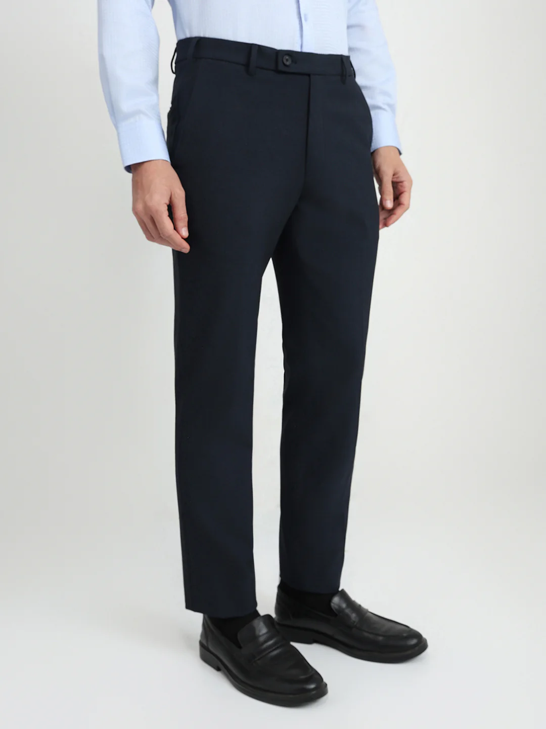 Park Avenue Men Blue Dobby Slim Fit Polyester Blend Trouser - Image 3