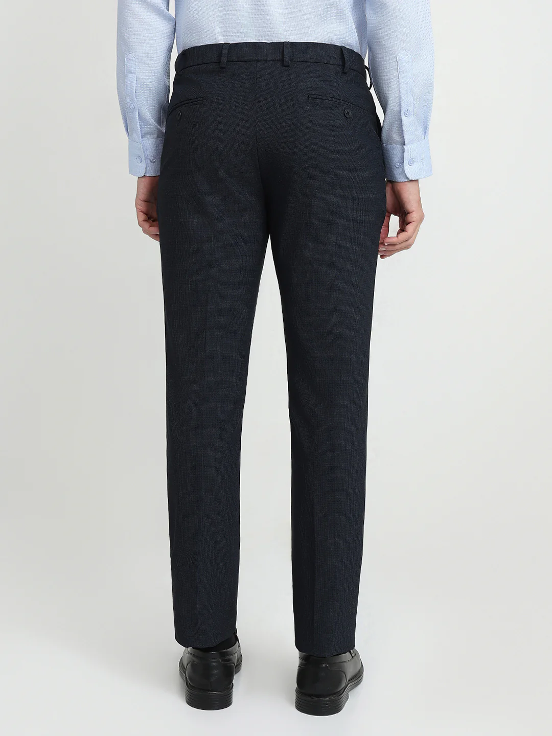 Park Avenue Men Blue Dobby Slim Fit Polyester Blend Trouser - Image 4