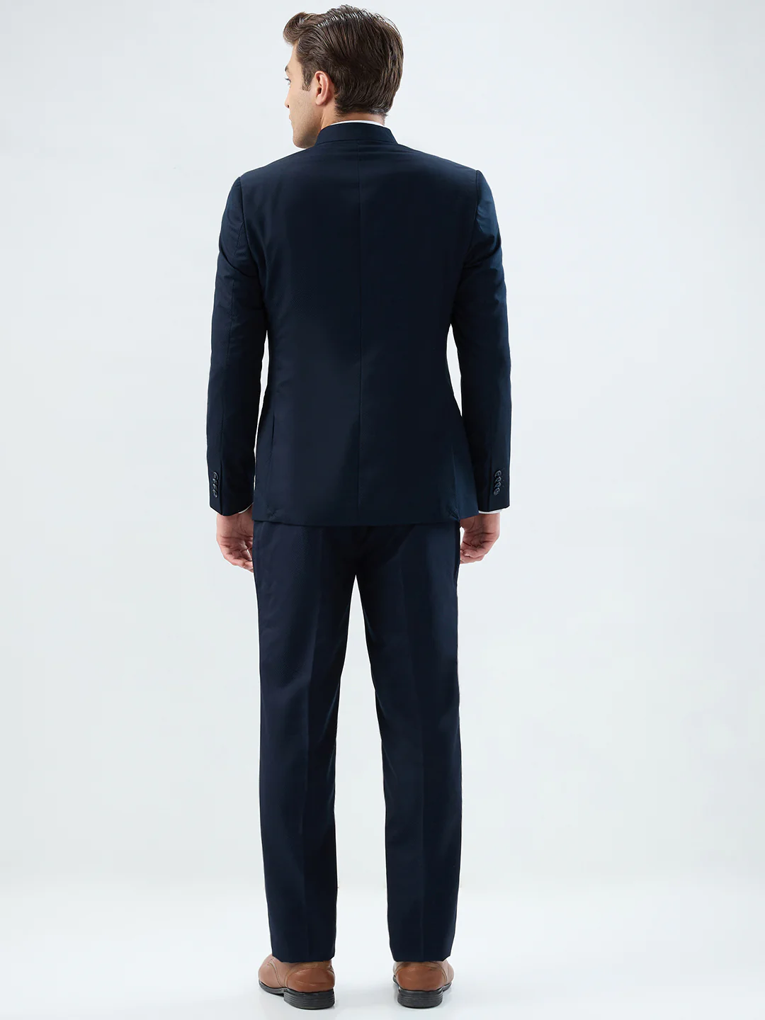 Park Avenue Men Blue Super Slim Fit Dobby Formal Suit - Image 4
