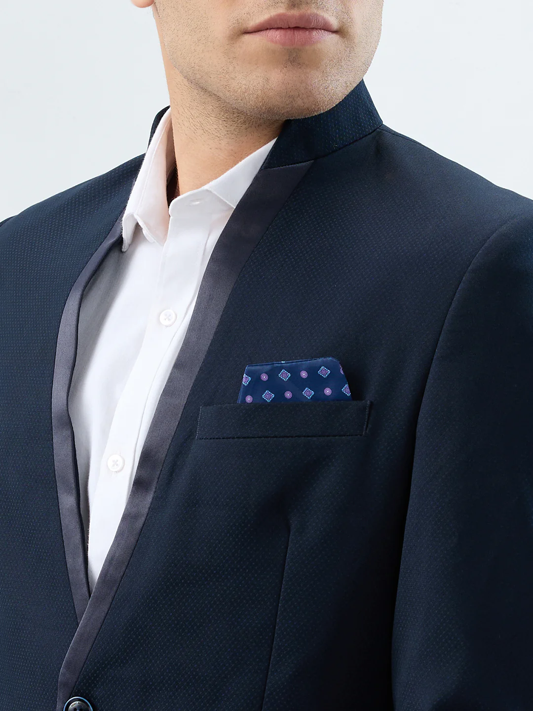 Park Avenue Men Blue Super Slim Fit Dobby Formal Suit - Image 6