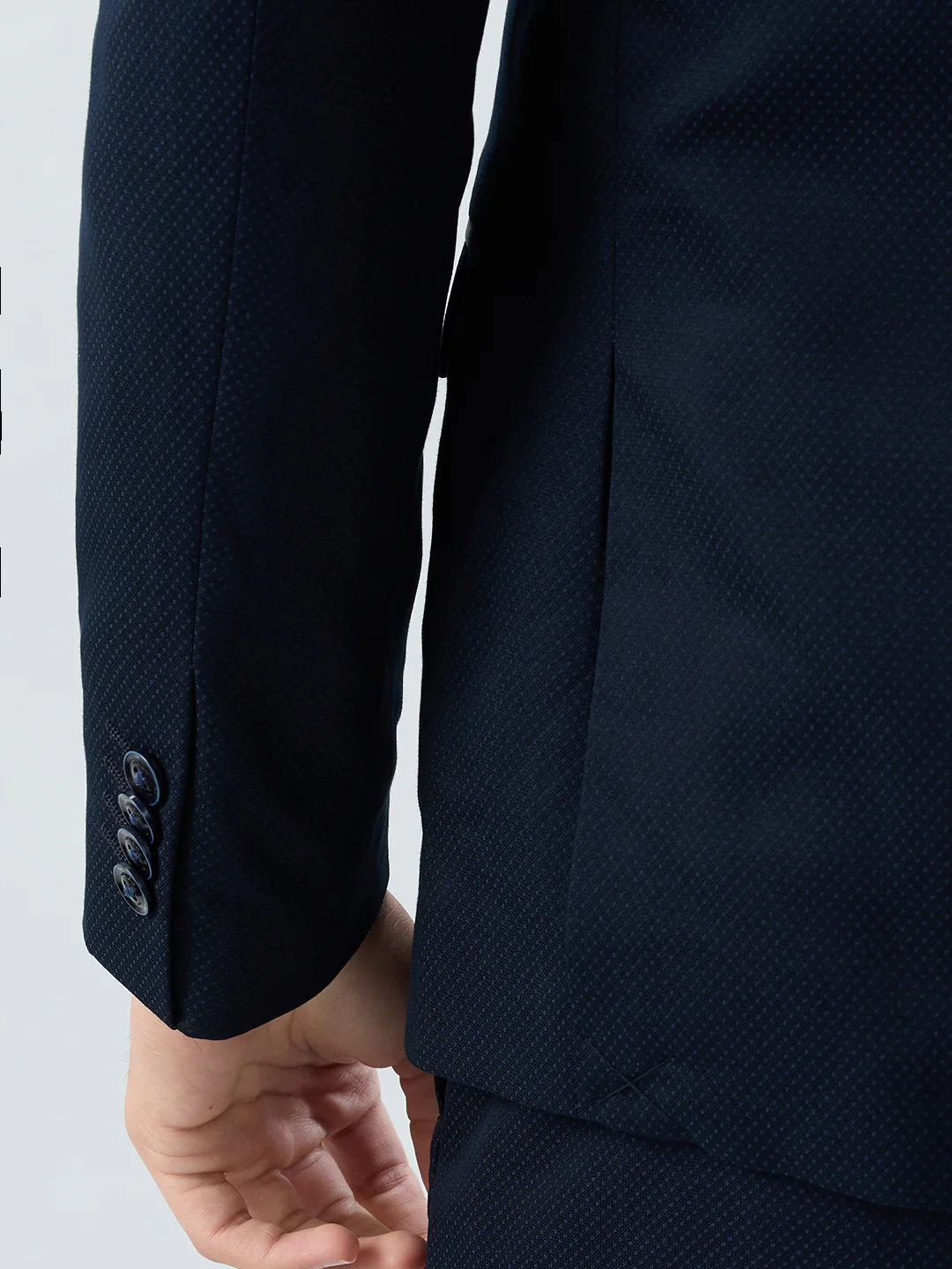 Park Avenue Men Blue Super Slim Fit Dobby Formal Suit - Image 7