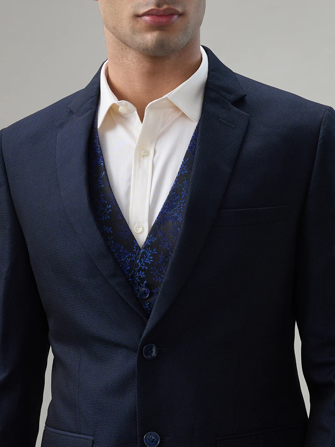Park Avenue Men Blue Super Slim Fit Dobby Formal Suit - Image 6