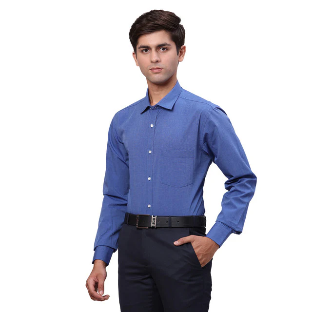 Park Avenue Men Blue Fil-A-Fil Slim Fit Cotton Shirt - Image 3