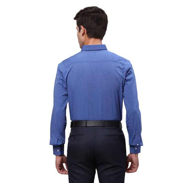 Park Avenue Men Blue Fil-A-Fil Slim Fit Cotton Shirt - Image 4