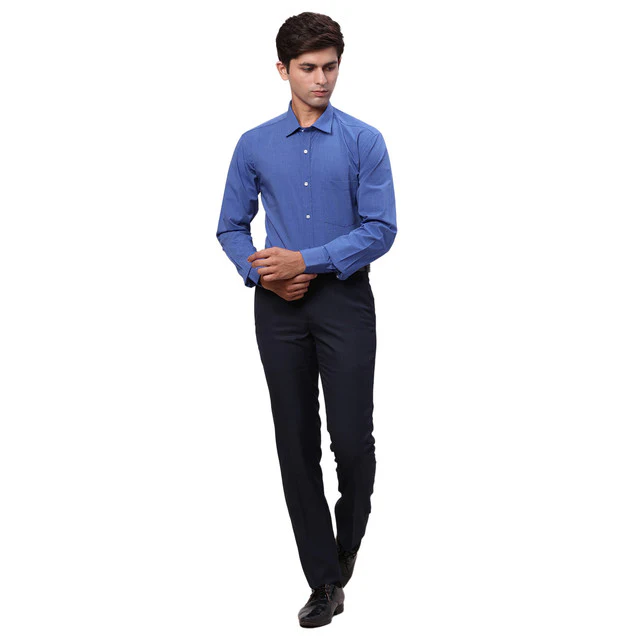 Park Avenue Men Blue Fil-A-Fil Slim Fit Cotton Shirt - Image 5
