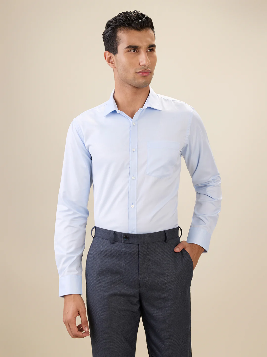 Park Avenue Men Blue Herringbone Slim Fit Cotton Blend Formal Shirt