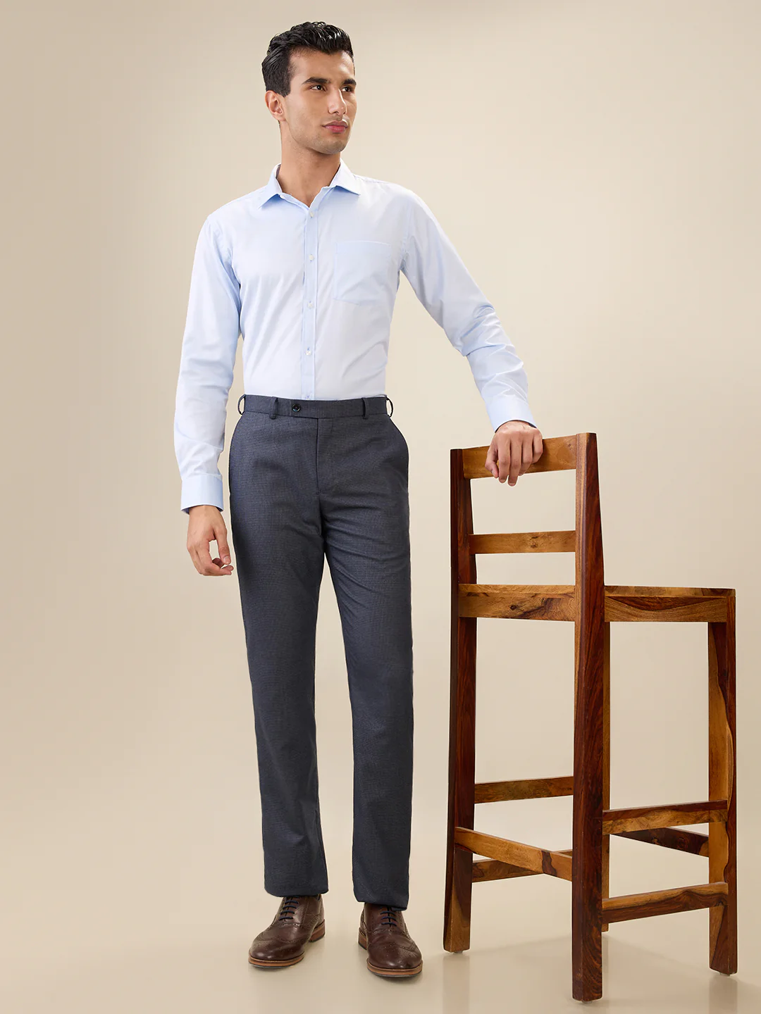 Park Avenue Men Blue Herringbone Slim Fit Cotton Blend Formal Shirt - Image 6