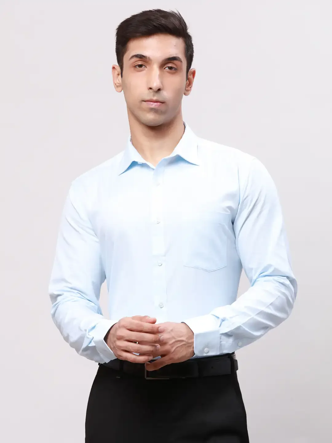 Park Avenue Men Blue Herringbone Slim Fit Cotton Blend Shirt
