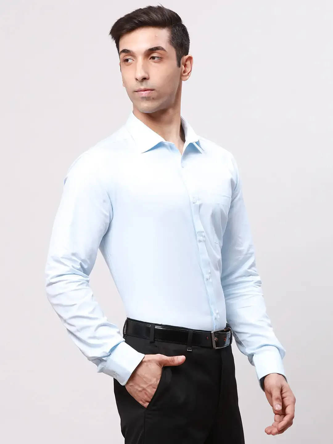 Park Avenue Men Blue Herringbone Slim Fit Cotton Blend Shirt - Image 2