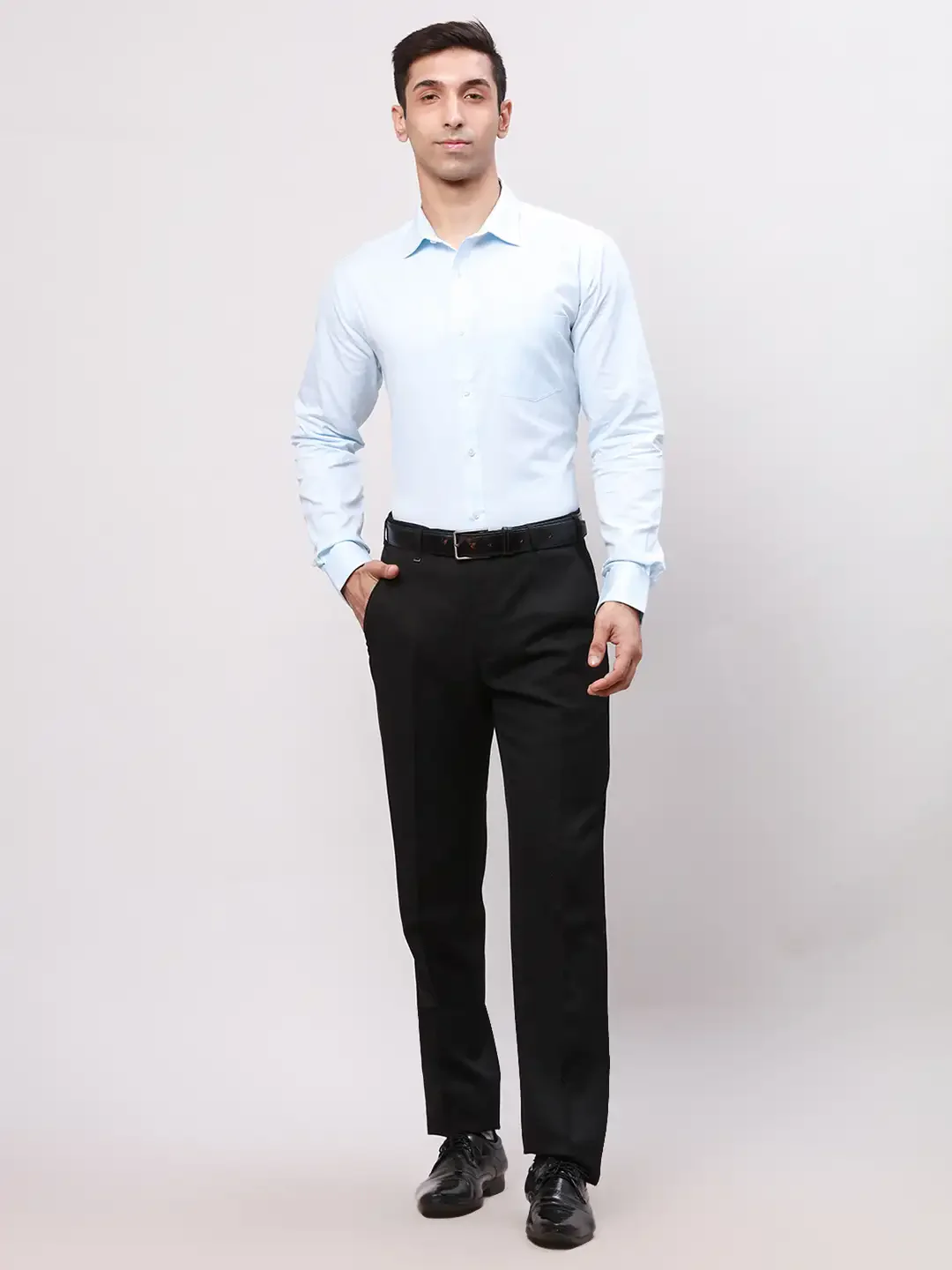 Park Avenue Men Blue Herringbone Slim Fit Cotton Blend Shirt - Image 5
